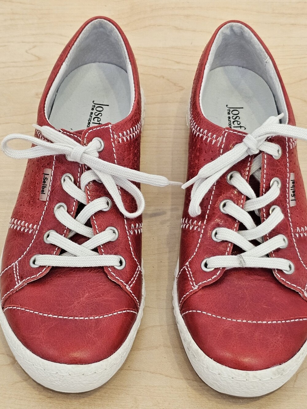 Josef Seibel Red Leather Lace-Up Comfort Sneakers | Like New | Size 6